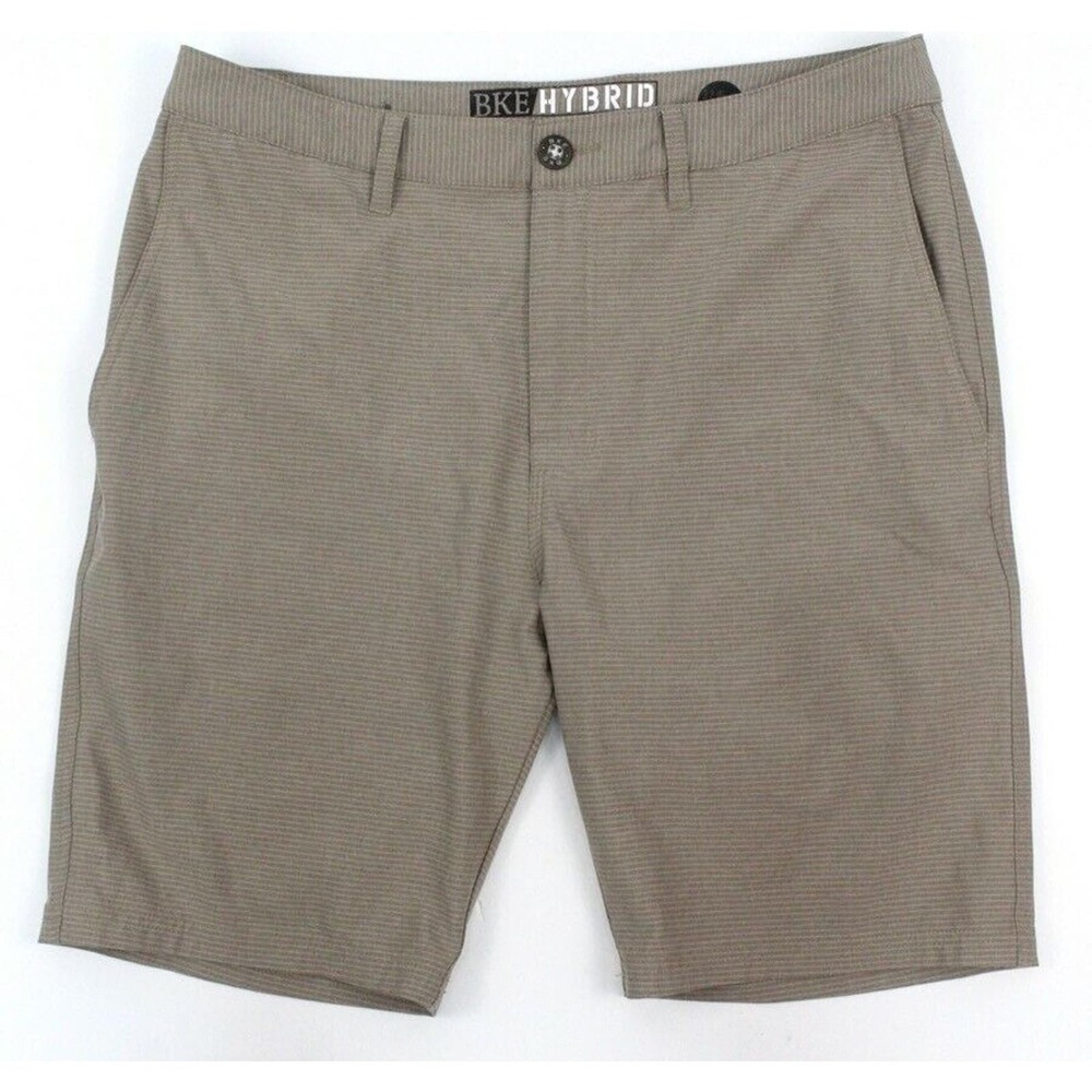 mens tan stripe BKE BUCKLE hybrid shorts golf tech flat front tailored 32 x 20